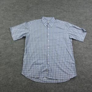 Jacques Britt Shirt Mens L Blue Plaid Short Sleeve Button Up Collared Cotton